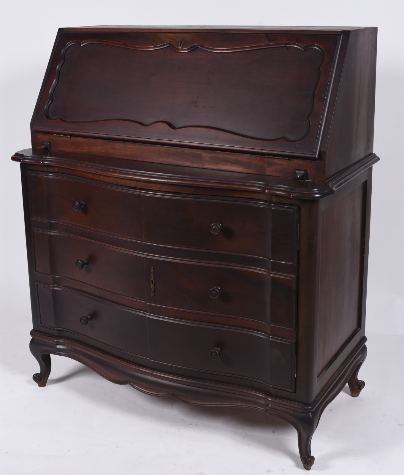Cômoda "bookcase" de madeira nobre com 3 gavetas, tampo articulado... - foto 4 de 7