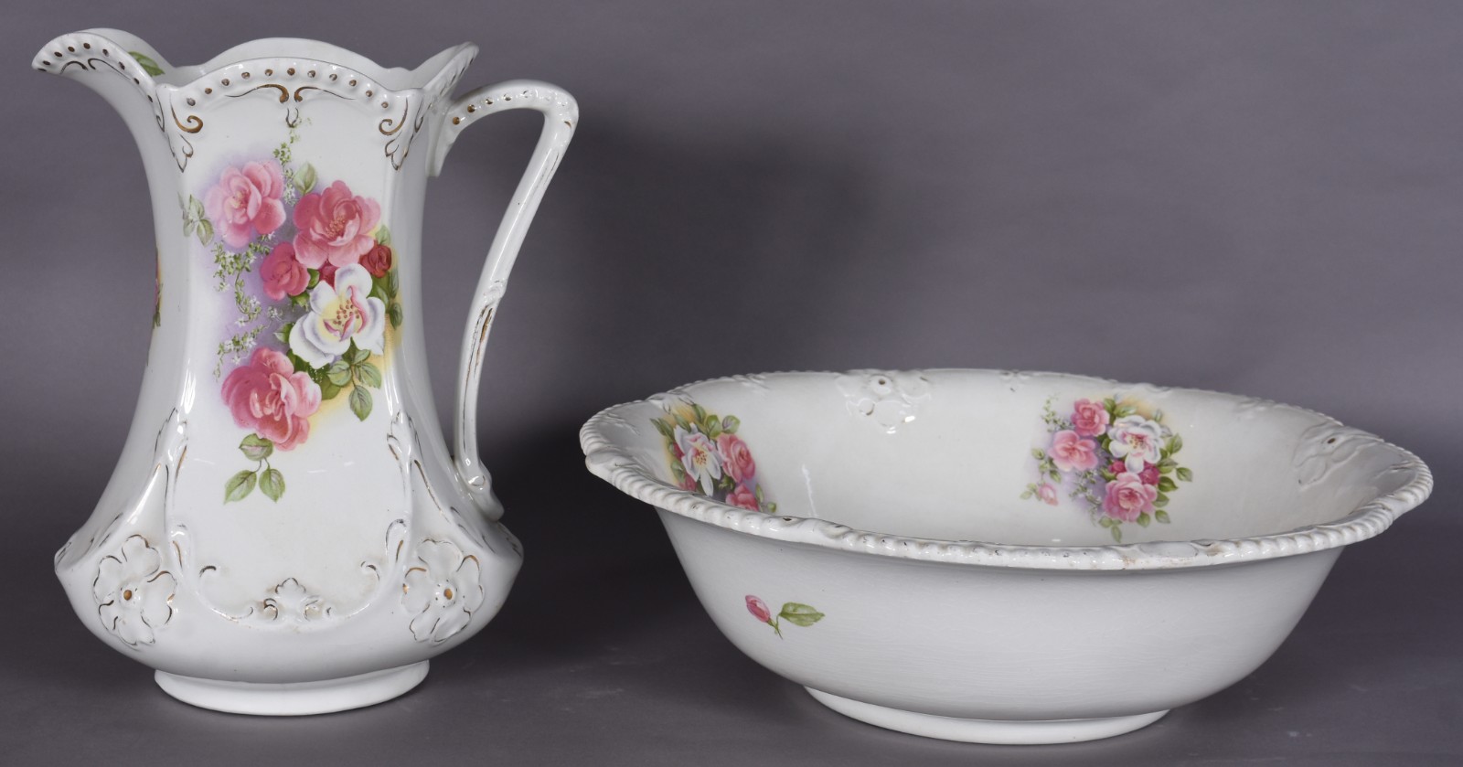 Gomil com bacia de faiança ingles J & G Meakin, decoração floral em... - foto 2 de 9