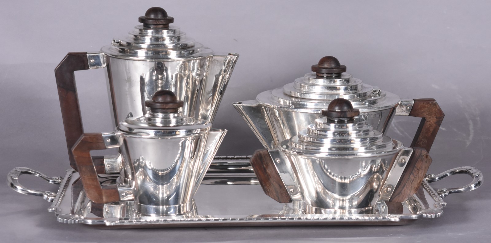 Baixela para chá e café de metal prateado, estilo Art Deco, composto... - foto 2 de 4