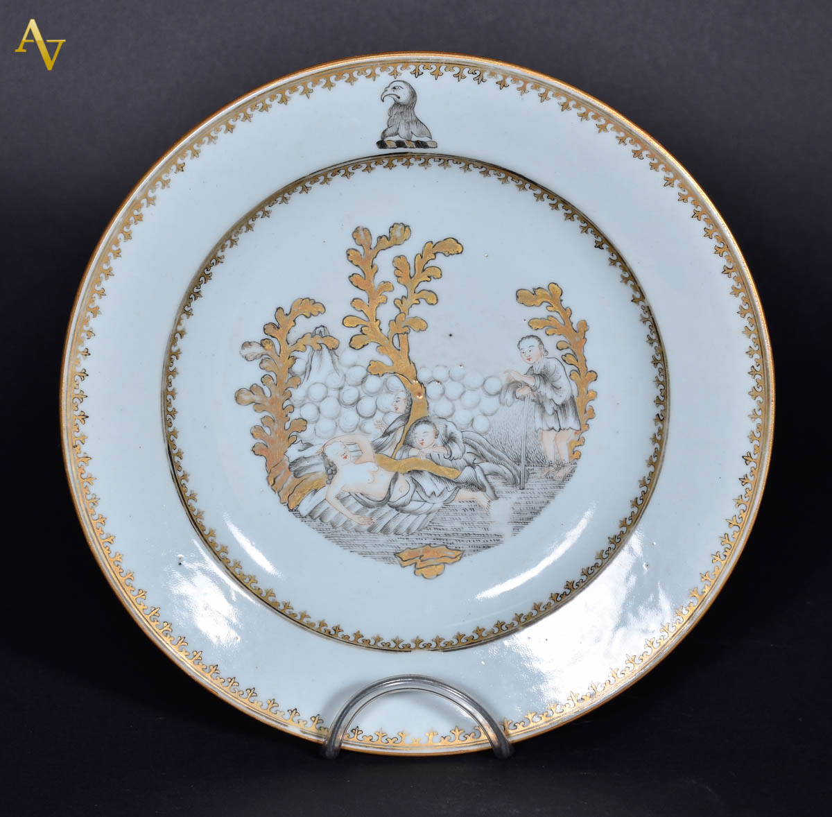 Raro prato de porcelana Cia.das Indias decorado com cena erótica...