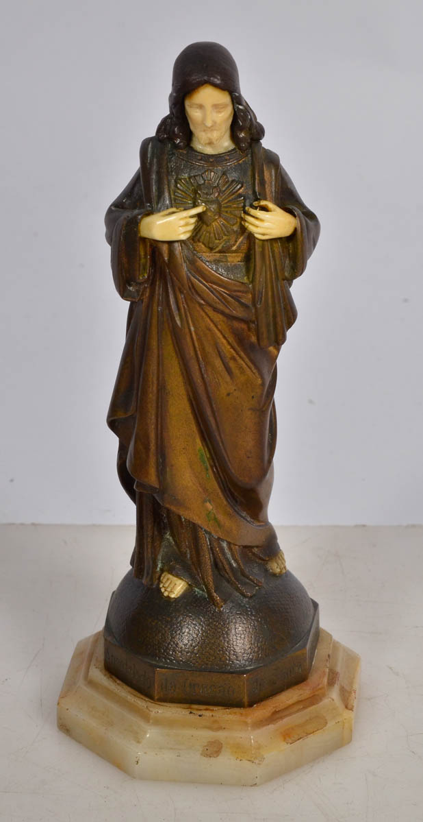 ALONZO, Dominique - Escultura de bronze e marfim repres. Sagrado...
