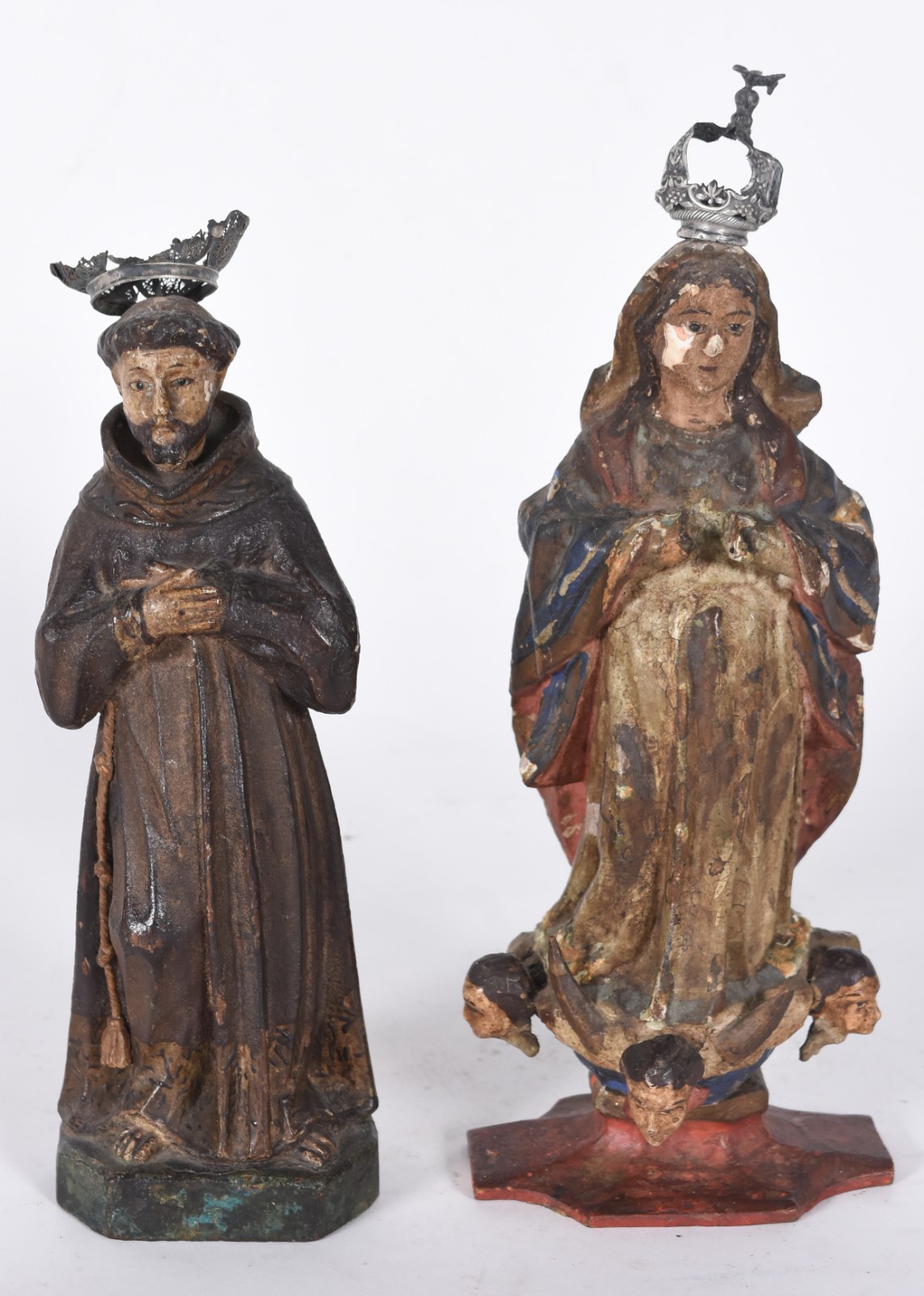 Duas imagens de madeira policromada, sendo Nossa Senhora e São... - foto 1 de 8