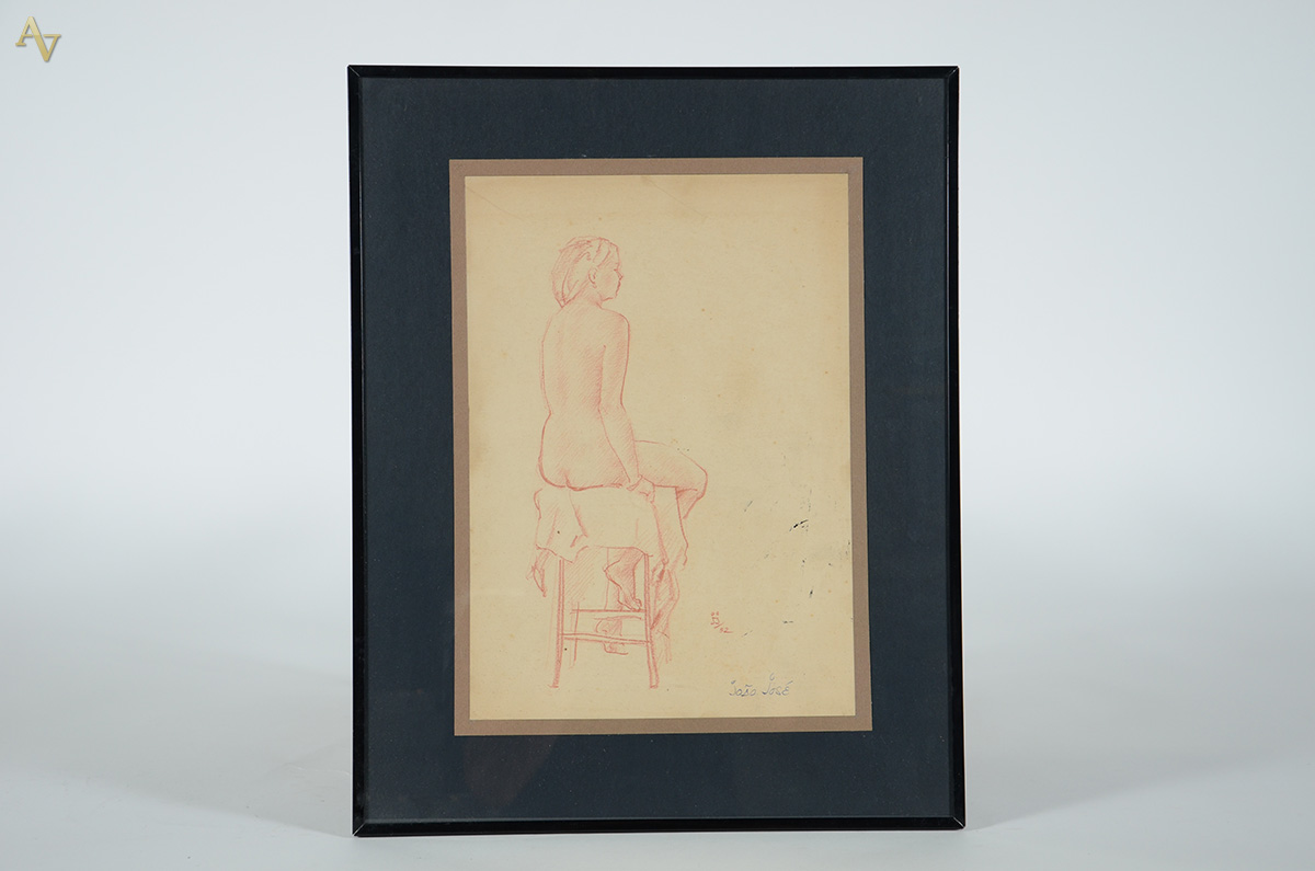 JOÃO JOSÉ - Dois desenhos na mesma moldura, frente e verso - Figuras... - foto 1 de 5