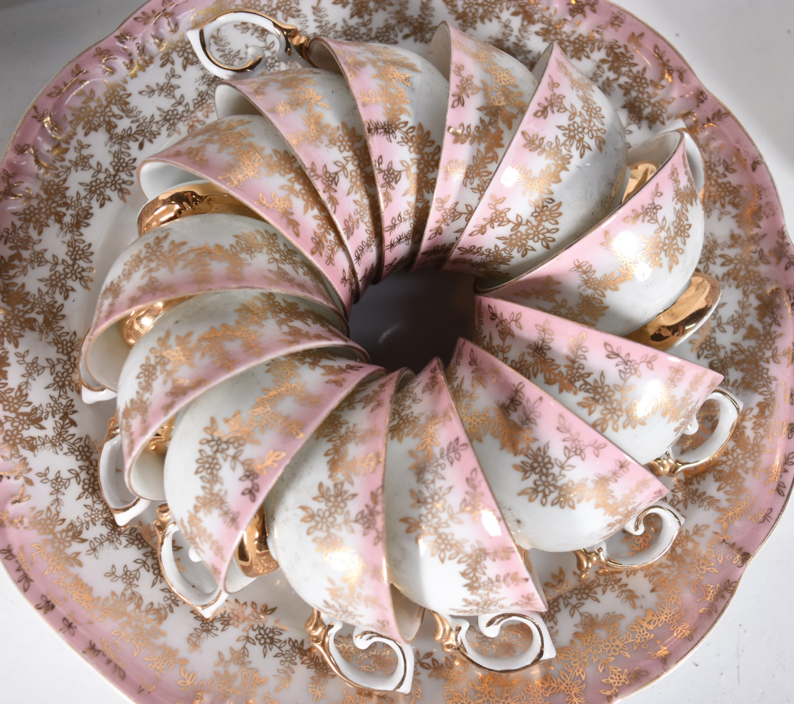 Aparelho de jantar, chá e café de porcelana Schmidt borda rosa e... - foto 7 de 7