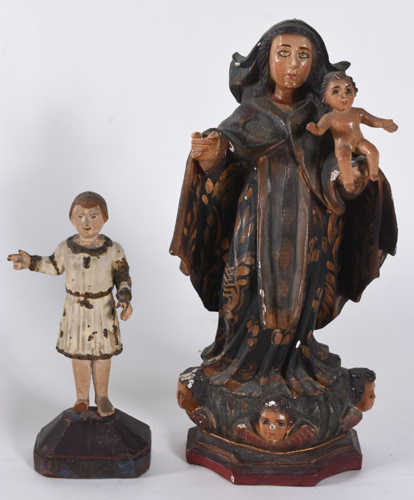 Nossa Senhora com menino - Imagem de madeira policromado. Faltando... - foto 1 de 8