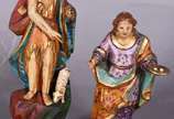 Duas imagens de madeira policromada representan... - Duas imagens de madeira policromada representando São João Batista e Santa Luzia. (Pintura recente).
