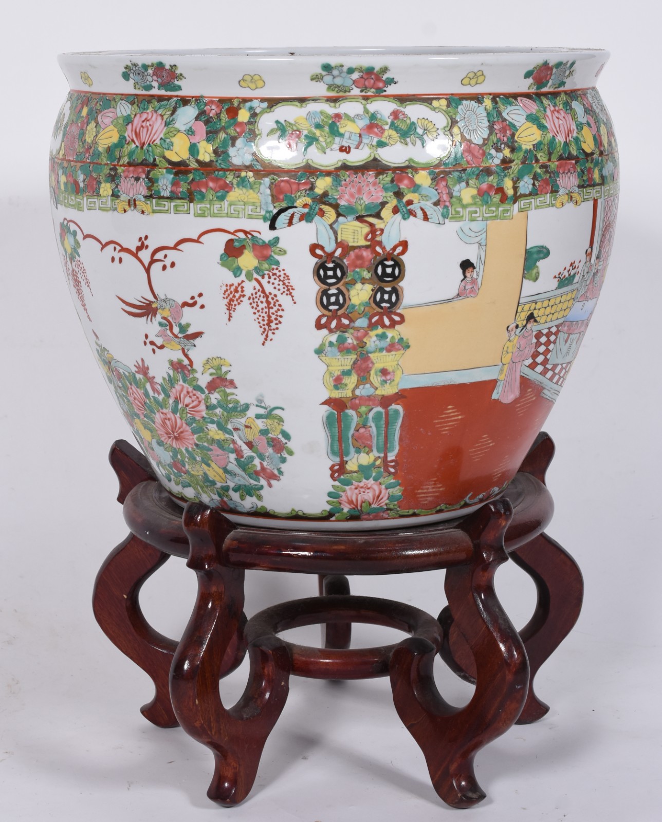 Aquário/cachepot de porcelana oriental decorado com figuras e flores... - foto 1 de 5