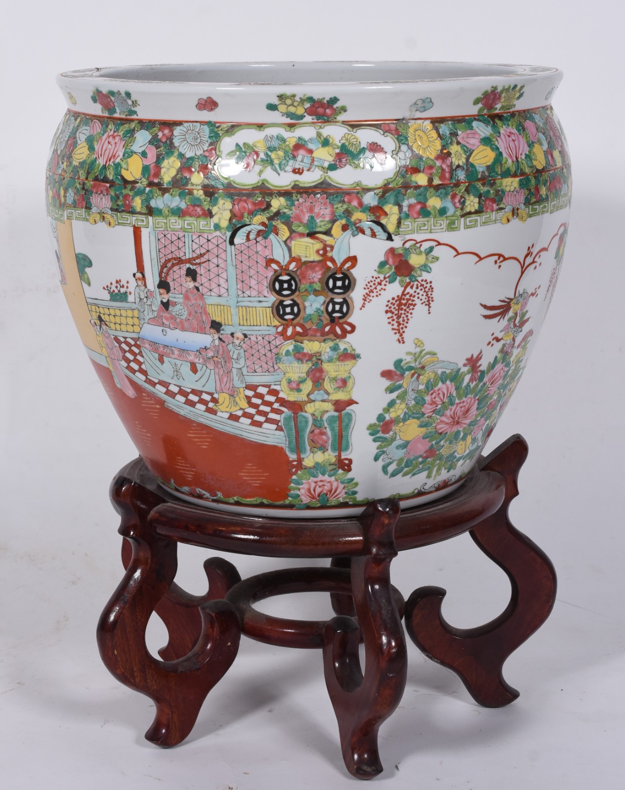 Aquário/cachepot de porcelana oriental decorado com figuras e flores... - foto 2 de 5