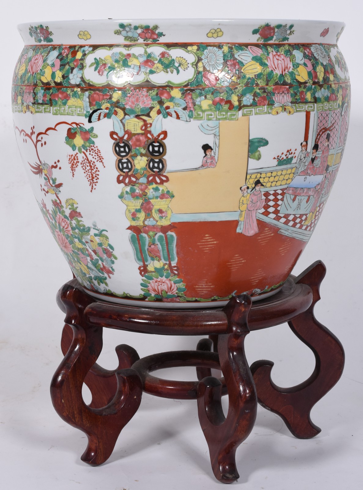 Aquário/cachepot de porcelana oriental decorado com figuras e flores... - foto 3 de 5