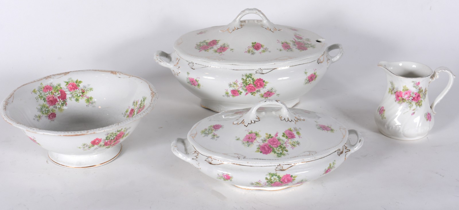 Conjunto com quatro peças de faiança inglesa, decoração floral em... - foto 1 de 5