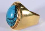 Anel de ouro 18k com pedra turquesa, aro 16 (Po... - Anel de ouro 18k com pedra turquesa, aro 16 (Por motivos de segurança a peça não se encontra na loja)