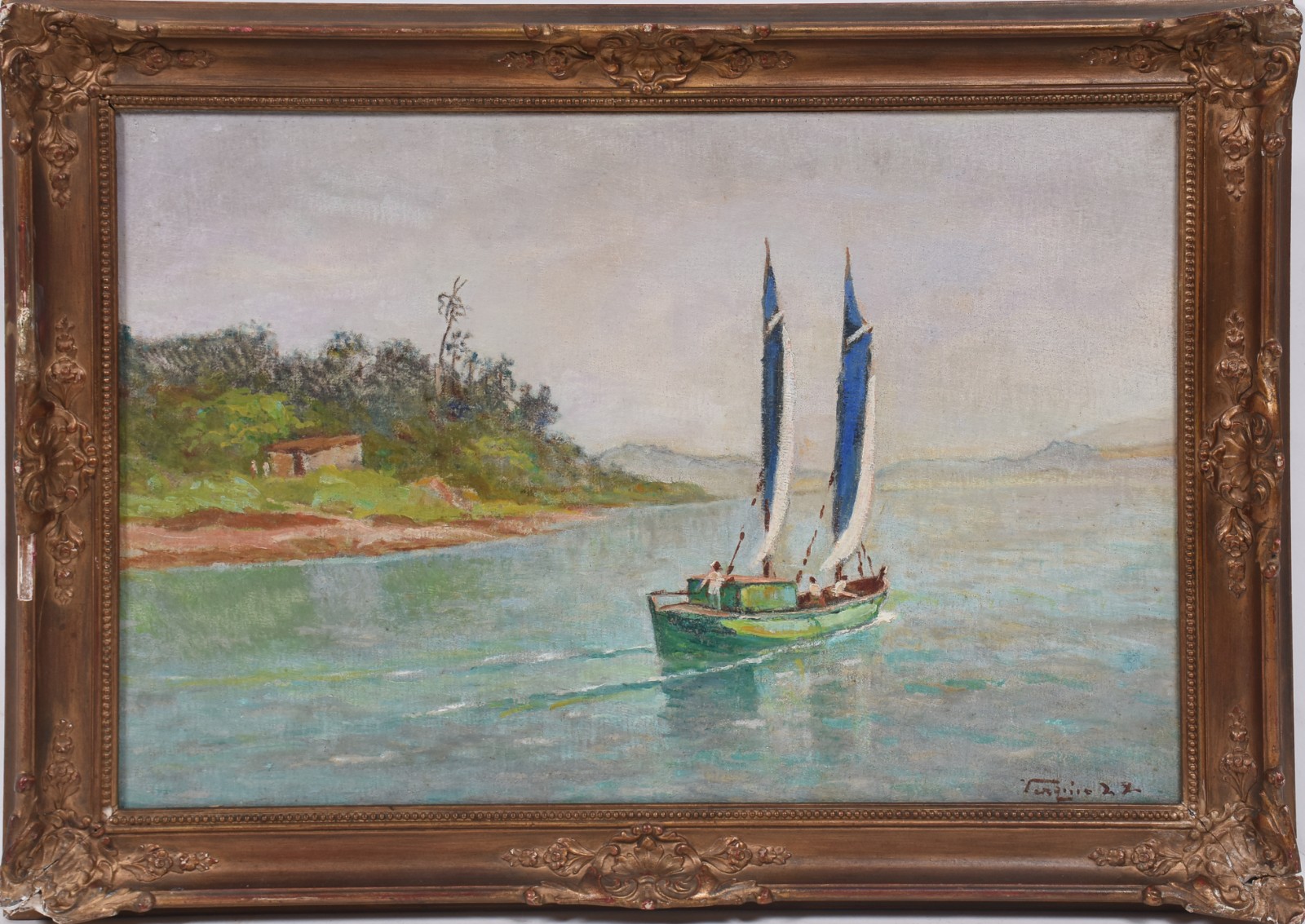 Virgílio Lopes Rodrigues (1863-1944), Marinha com barco e Paisagem - foto 2 de 8