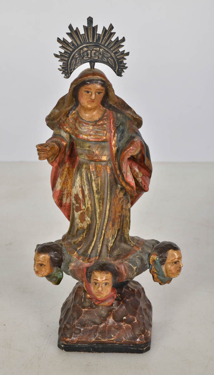 NOSSA SENHORA - Antiga imagem de madeira policromada. Alt. 22 cm.