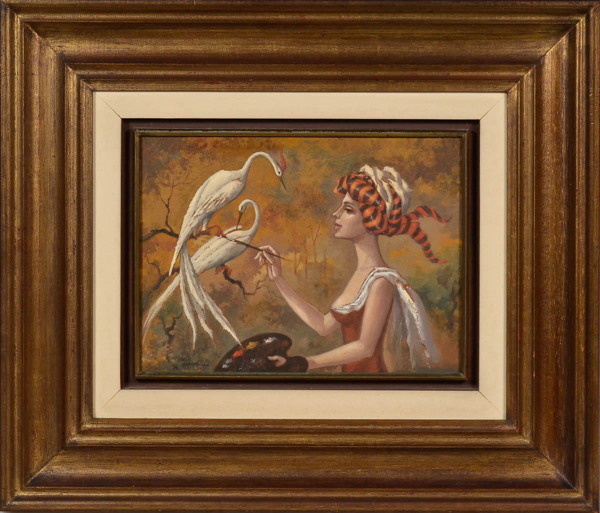 JÚLIO MARQUEZ - Moça pintando aves - ose - 25 x 34.