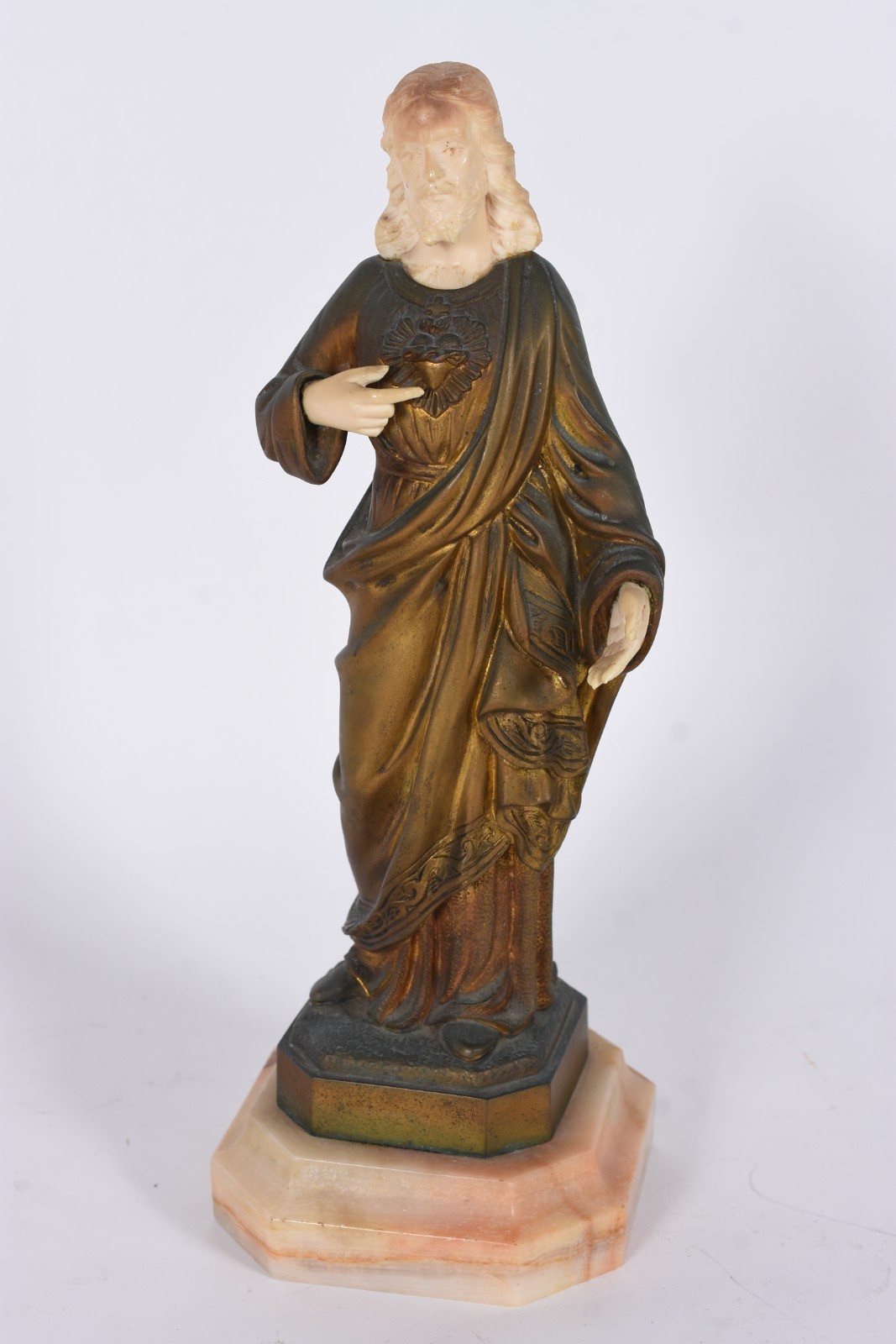 Sagrado Coração de Jesus - Escultura de bronze e marfim. Assinada... - foto 1 de 8