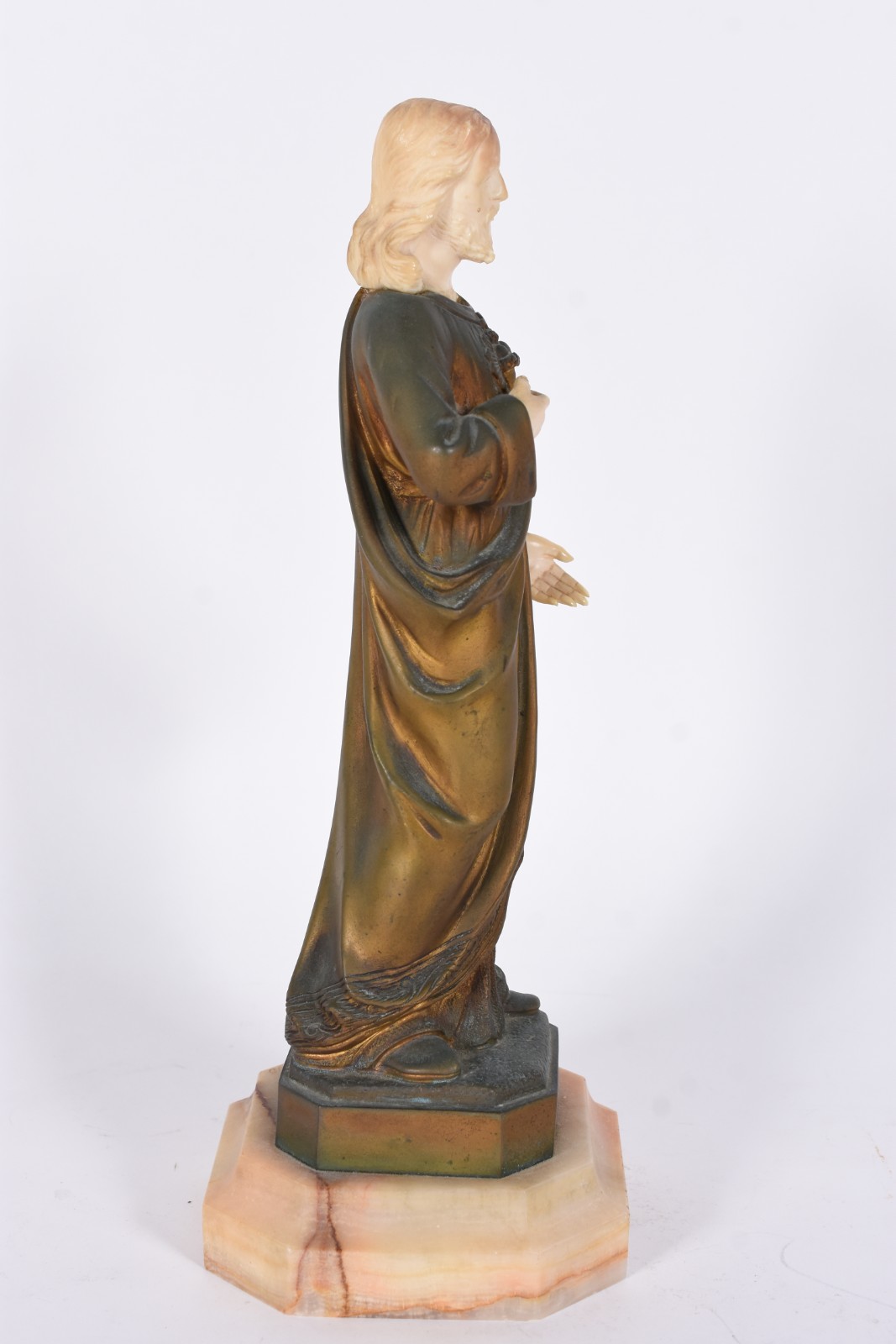 Sagrado Coração de Jesus - Escultura de bronze e marfim. Assinada... - foto 7 de 8