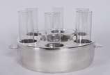 Conjunto de metal prateado para caviar e copinh... - Conjunto de metal prateado para caviar e copinhos de cristal para vodka.