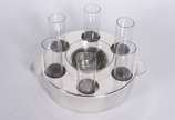 Conjunto de metal prateado para caviar e copinh... - Conjunto de metal prateado para caviar e copinhos de cristal para vodka.