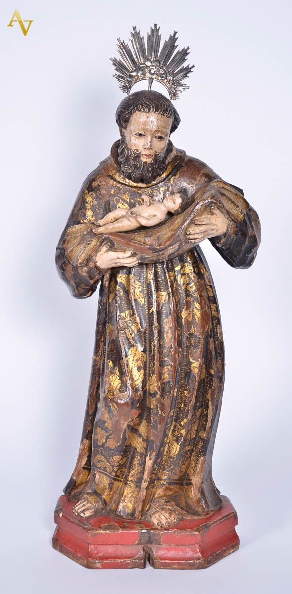 SÃO FRANCISCO com menino - Belíssima e antiga imagem de madeira...