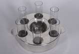 Conjunto de metal prateado para caviar e copinh... - Conjunto de metal prateado para caviar e copinhos de cristal para vodka.