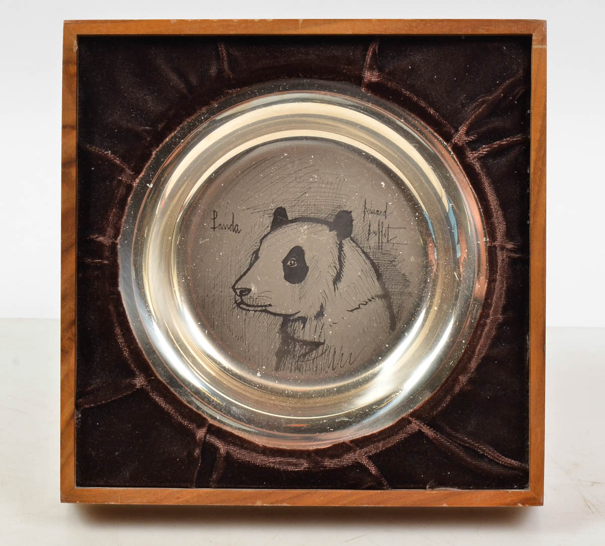 BERNARD BUFFET - Prato de prata repres.Panda - assinado. Med. 20 x 20...