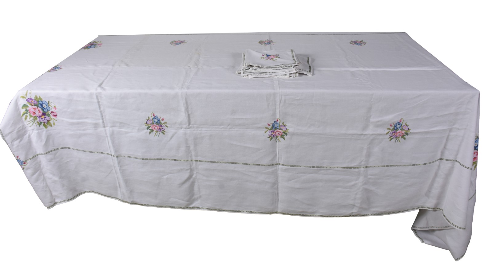 Toalha de mesa bordada com flores coloridas. Acompanham 12... - foto 1 de 5
