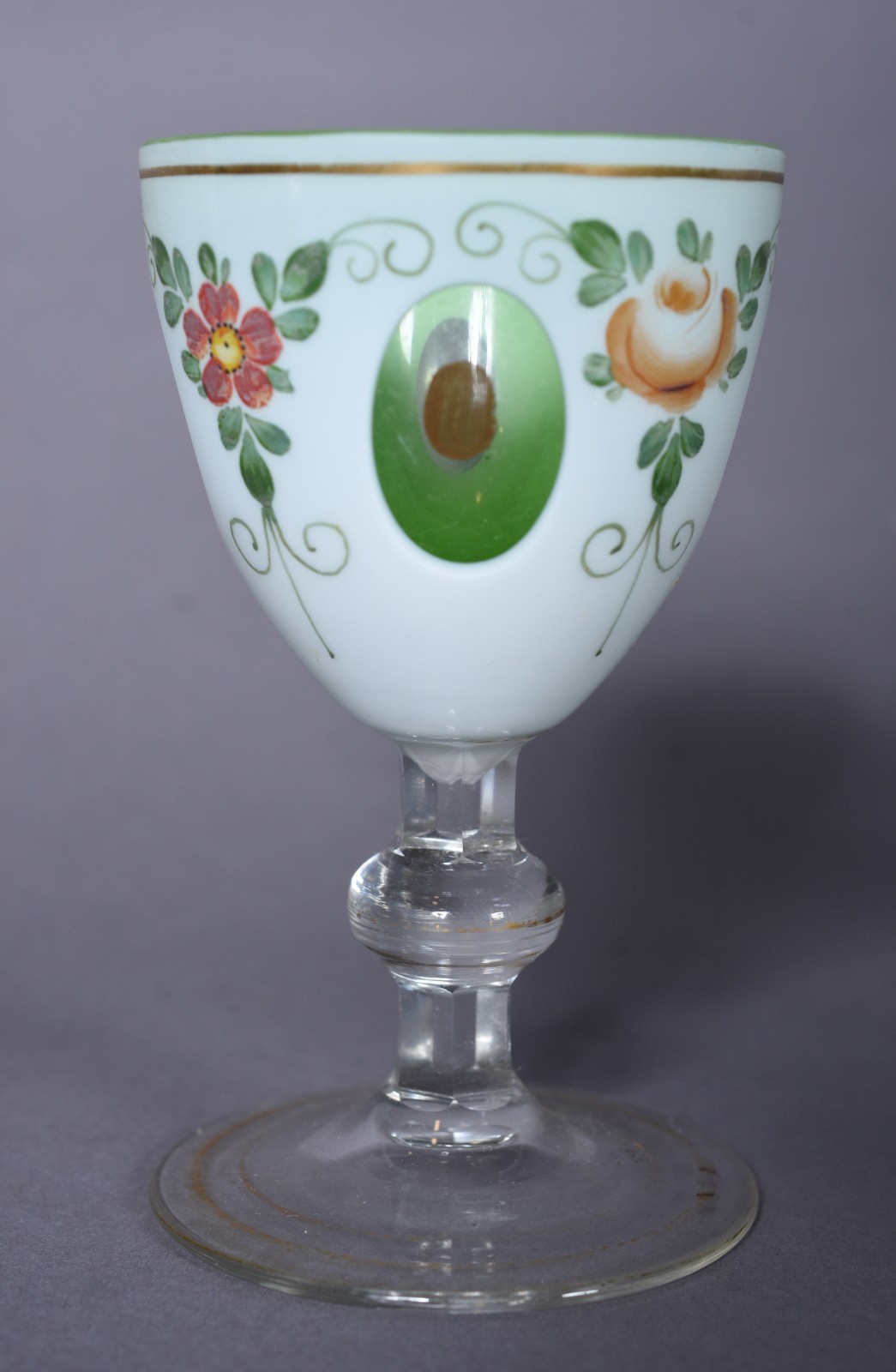 Licoreira com 6 cálices de cristal overlay verde e branco com... - foto 4 de 9
