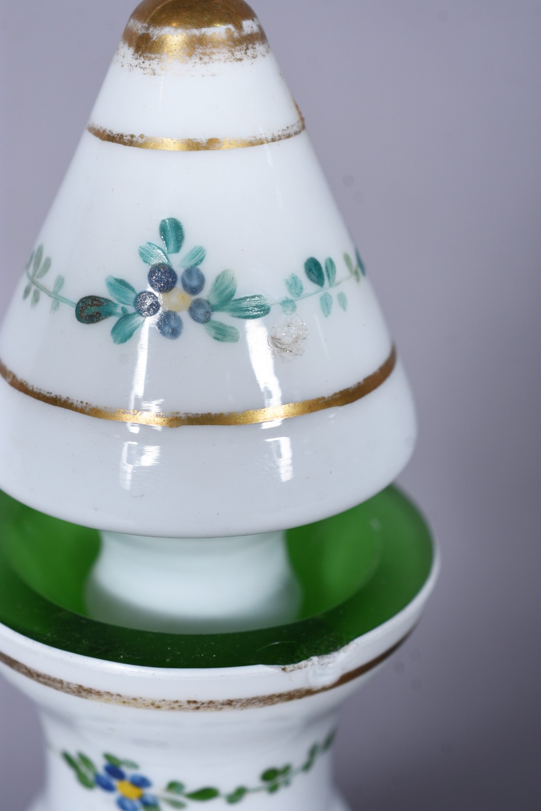 Licoreira com 6 cálices de cristal overlay verde e branco com... - foto 8 de 9