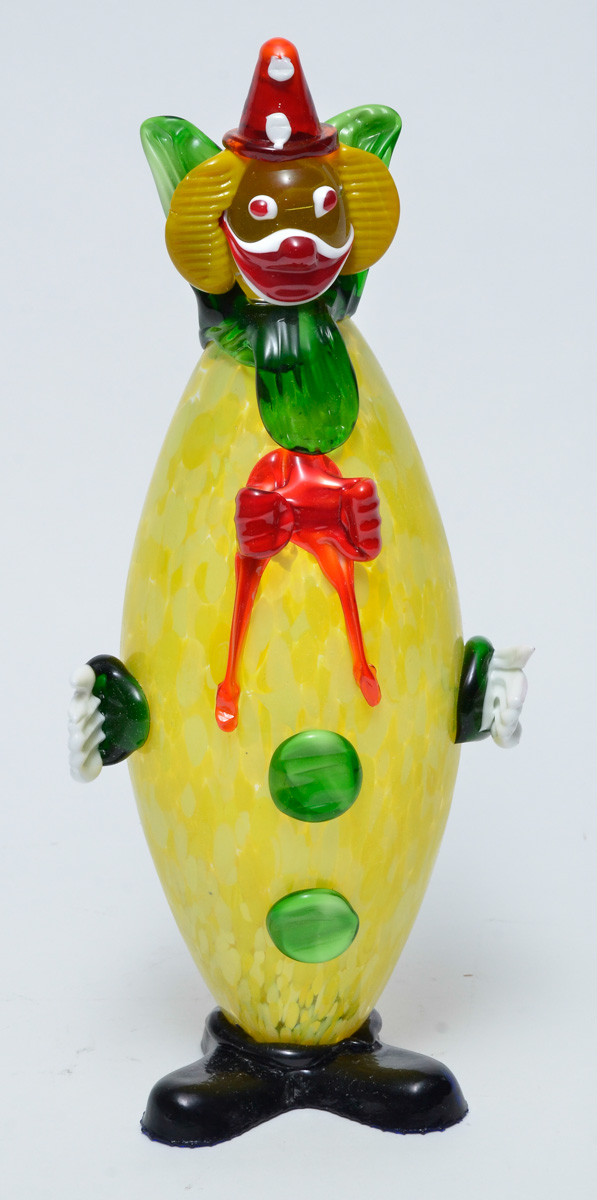 Palhaço de murano na cor amarelo. Alt.35 cm.