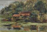LAFAYETTE REGO, Paisagem com casas - Óleo sobre madeira.