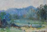 Manoel Santiago (1897-1987), Paisagem com figuras - Óleo sobre tela.