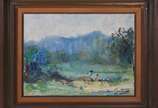 Manoel Santiago (1897-1987), Paisagem com figuras - Óleo sobre tela.