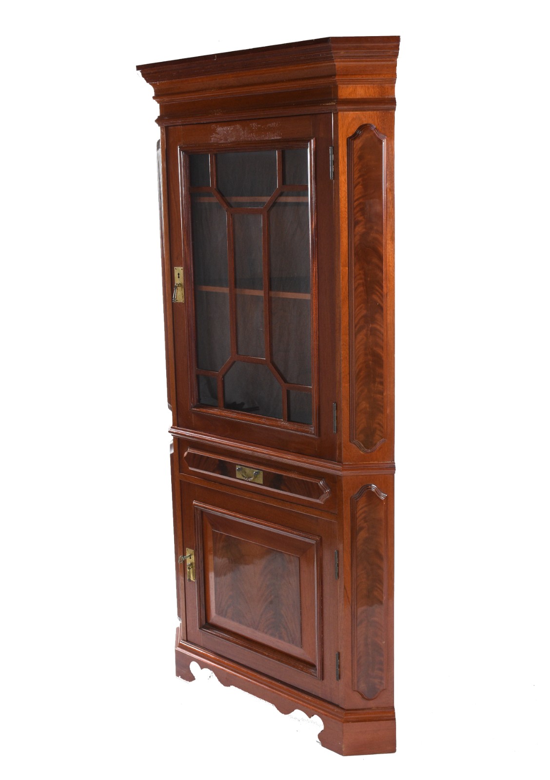 Vitrine de canto de madeira nobre, porta superior envidraçada com... - foto 1 de 6