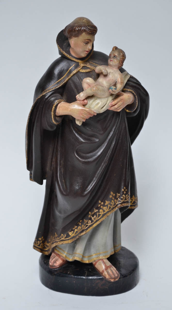 SANTO ANTONIO com menino - Belíssima imagem de madeira policromada e...