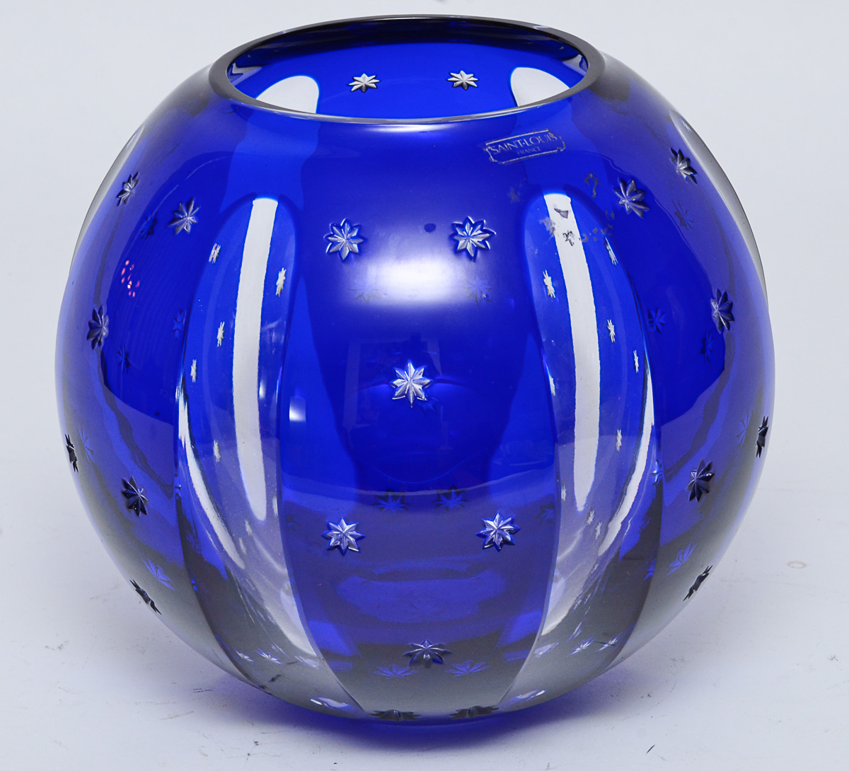 Vaso de cristal frances SAINT LOUIS azul cobalto lapidado com...