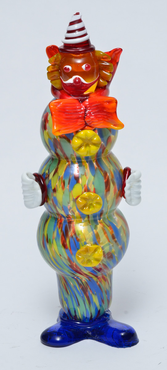 Palhaço de murano mesclado verde. Alt.36 cm.