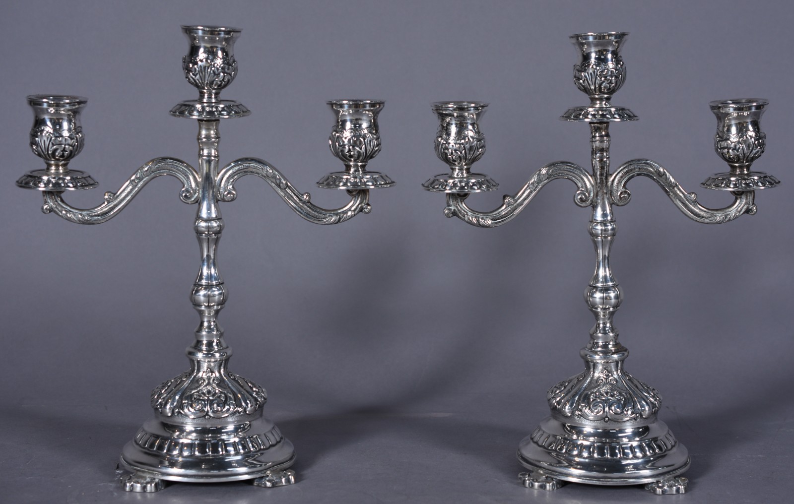 Par de candelabros de prata portuguesa contraste águia, para 3 velas... - foto 1 de 8