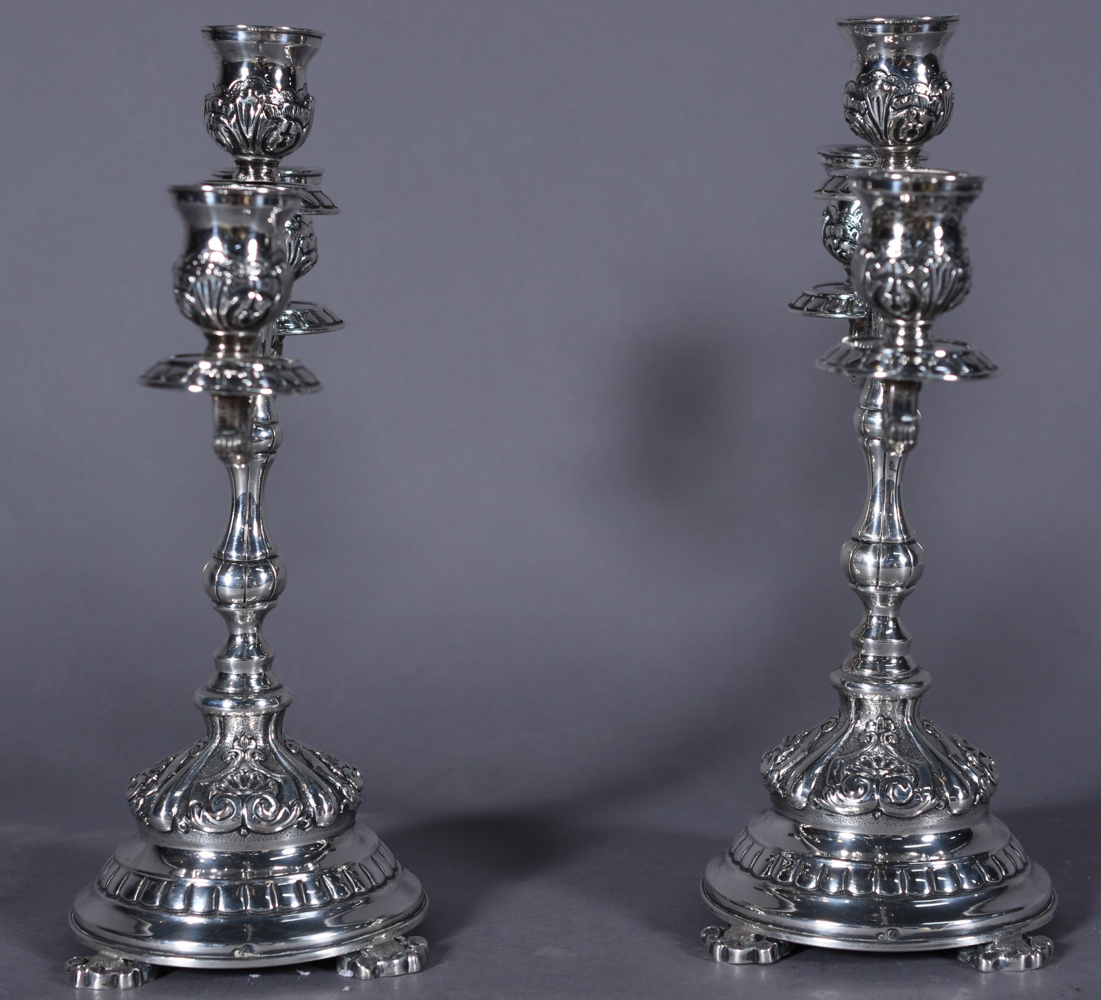 Par de candelabros de prata portuguesa contraste águia, para 3 velas... - foto 4 de 8