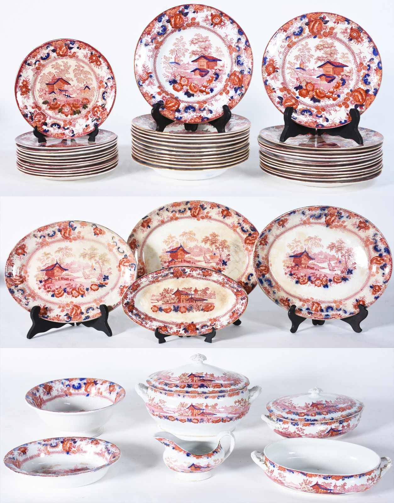 Serviço de jantar de faiança decoração ao gosto oriental com paisagem... - foto 1 de 7