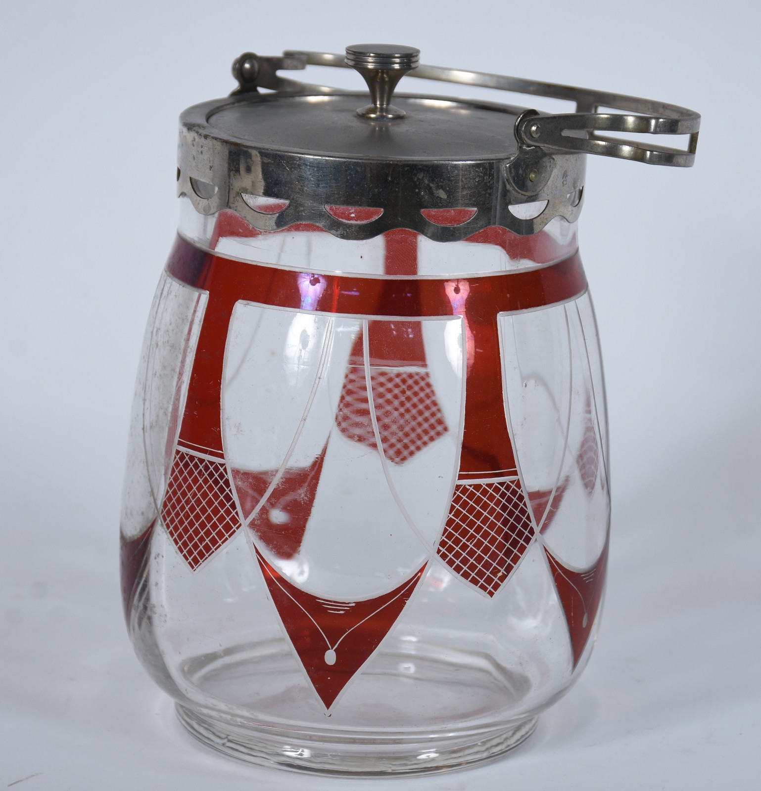 Bomboniere de vidro com detalhes em vermelho, Art Deco, alça e tampa... - foto 3 de 8