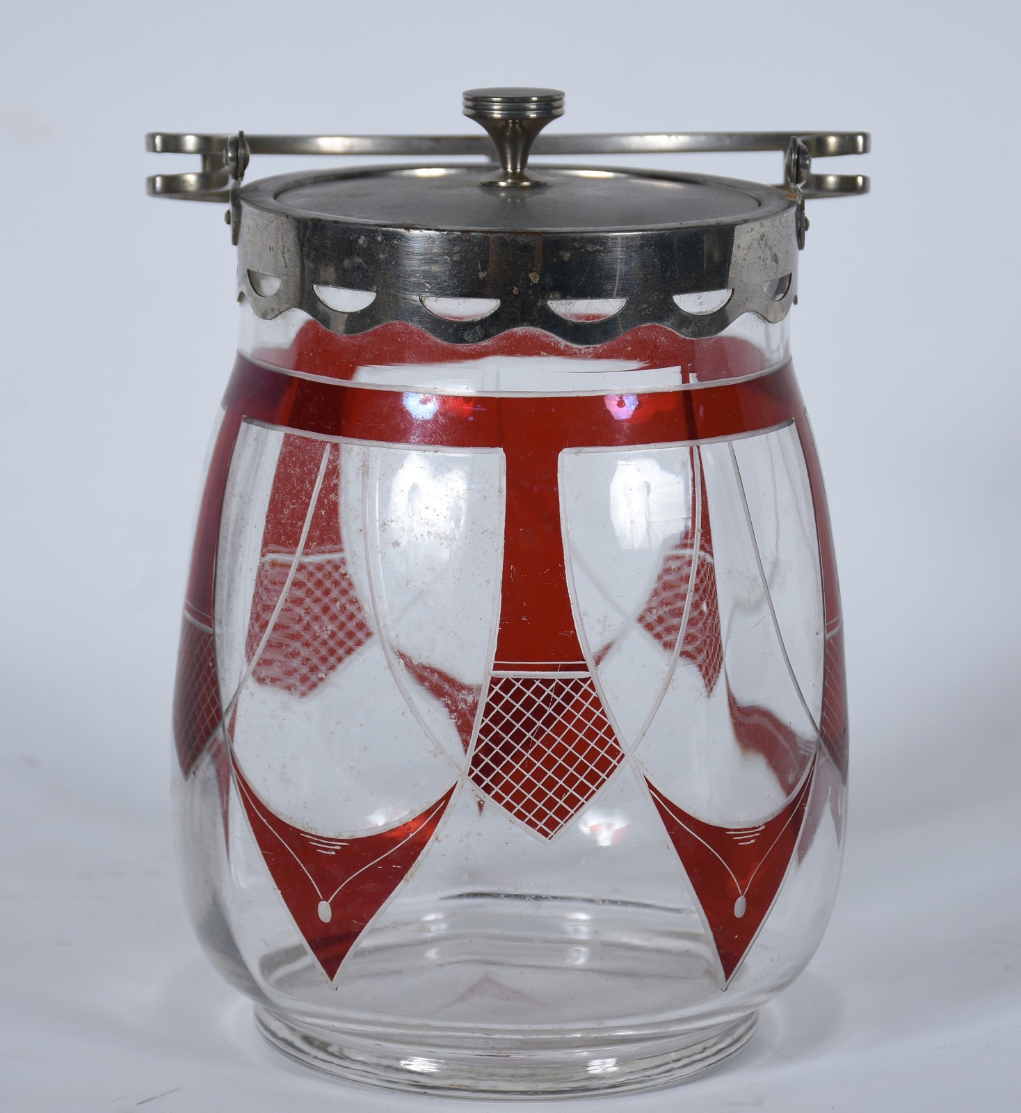 Bomboniere de vidro com detalhes em vermelho, Art Deco, alça e tampa... - foto 6 de 8