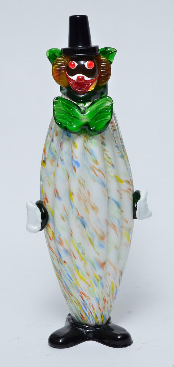 Palhaço de murano mesclado branco. Alt. 40 cm.
