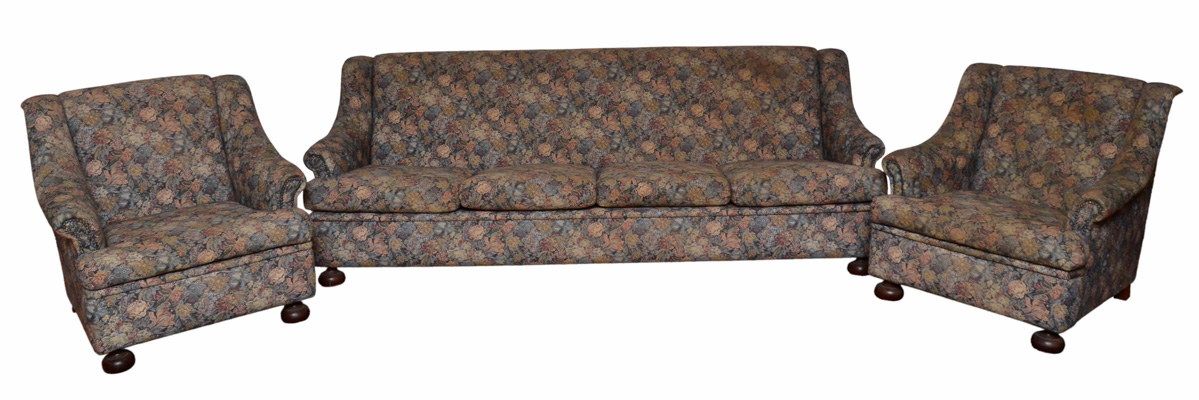 Conjunto de sofá para 3 lugares e par de poltronas estofadas e...