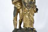 AUGUSTE BONNETAUD NADAUD (1835-1889),  - Grupo escultórico de metal dourado representando casal de camponeses. Assinado.