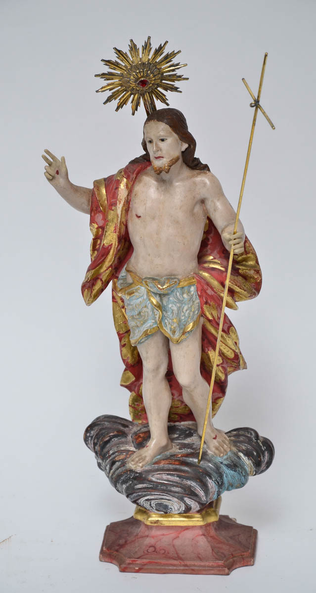 Belíssima imagem de Cristo em madeira policromada, resplendor e cruz...