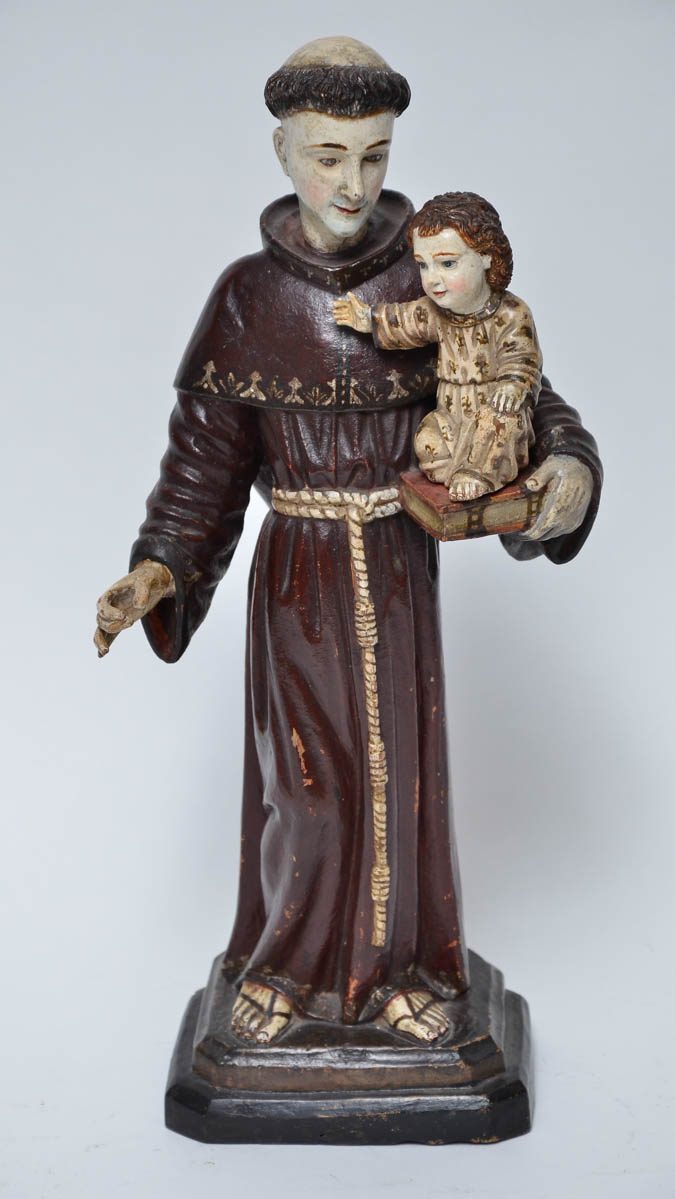 SANTO ANTONIO com menino - Belíssima e antiga imagem de madeira...
