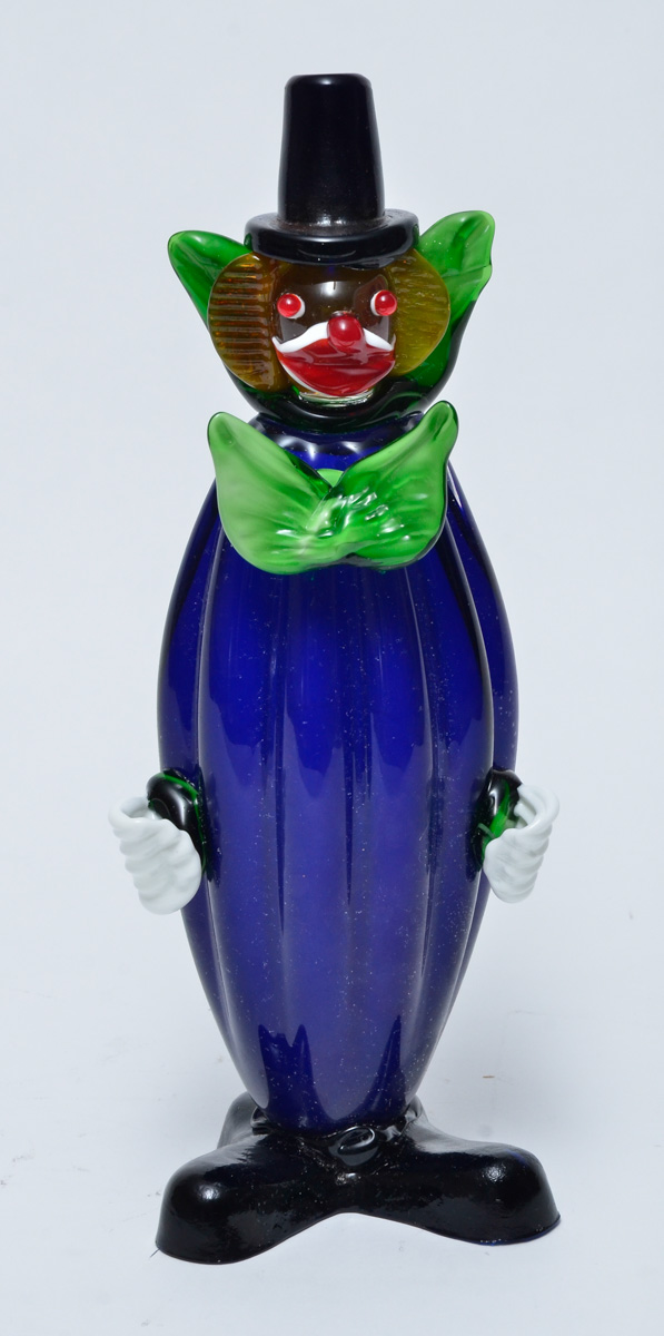 Palhaço de murano na cor azul marinho. Alt. 29 cm.