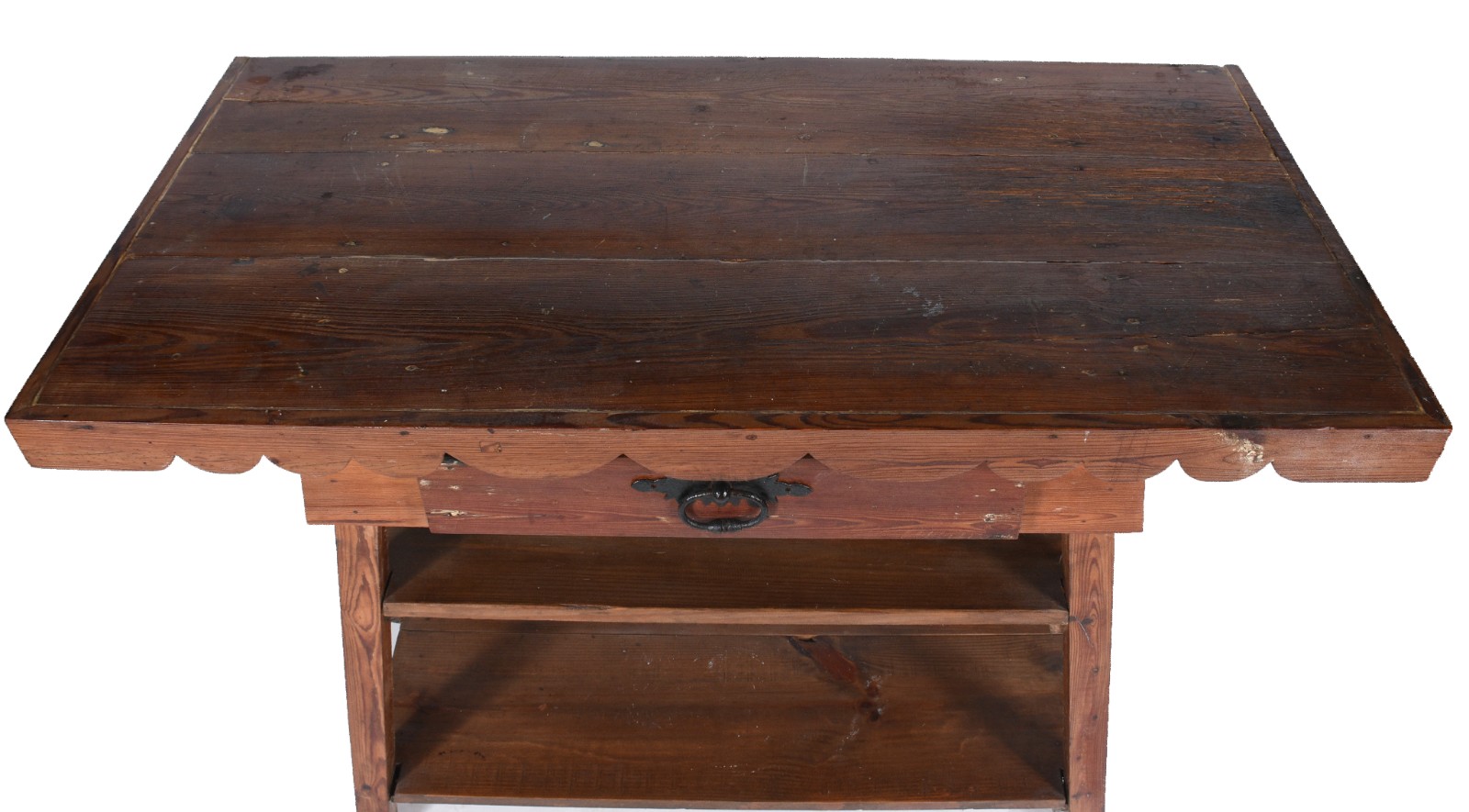 Mesa/aparador de pinho de riga, tampo retangular com saia recortada... - foto 5 de 10