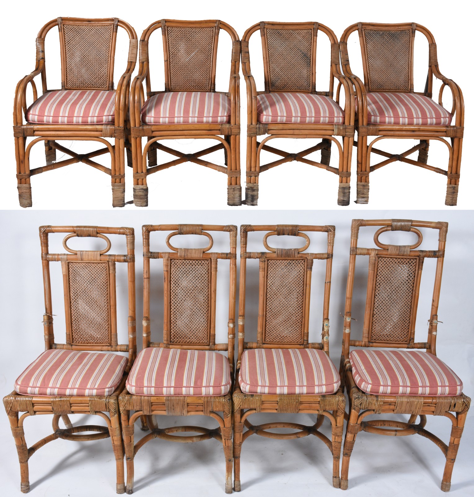 Conjunto de 4 cadeiras com braços e 4 cadeiras singelas de junco. - foto 1 de 8