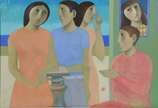 João Quaglia (1928-2014), A Conversa - Óleo sobre tela - datado 2007.